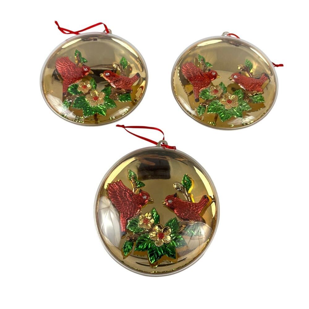 Vintage Lot of 3 Robin Holiday Ornaments Round 1990s Classic‎ Bird Decor